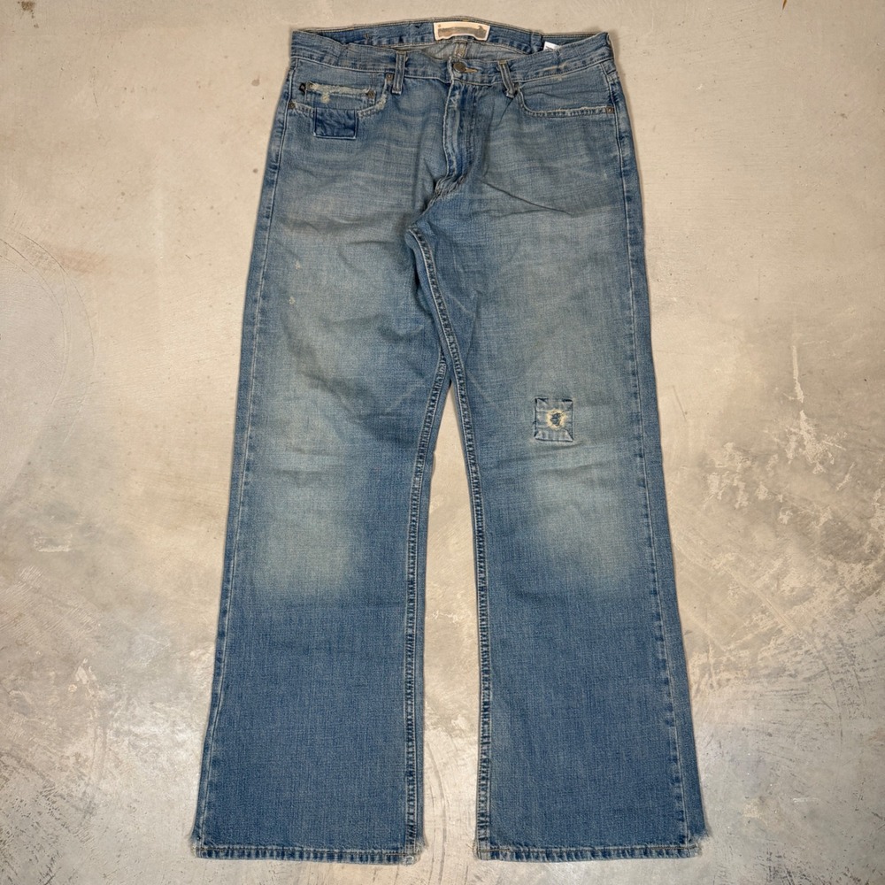 Hollister Co Mens Distressed Bootcut Jeans Light Wash 36x32 Cotton Y2K Style